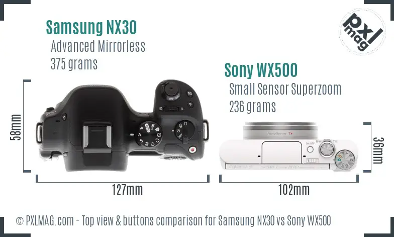 Samsung NX30 vs Sony WX500 top view buttons comparison