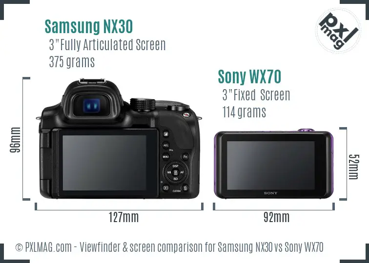 Samsung NX30 vs Sony WX70 Screen and Viewfinder comparison