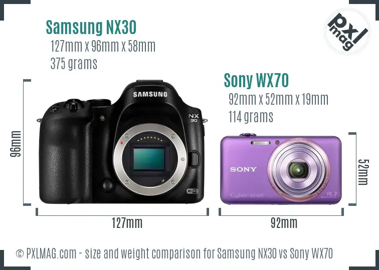 Samsung NX30 vs Sony WX70 size comparison