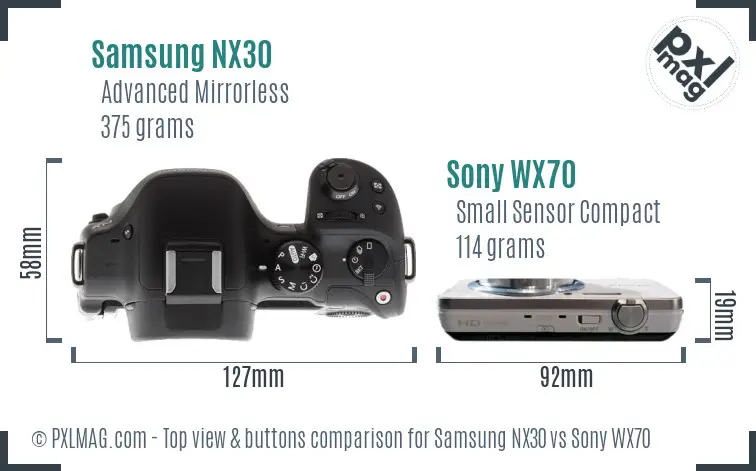 Samsung NX30 vs Sony WX70 top view buttons comparison