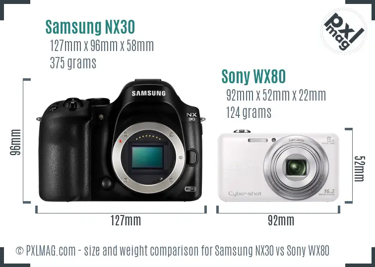 Samsung NX30 vs Sony WX80 size comparison