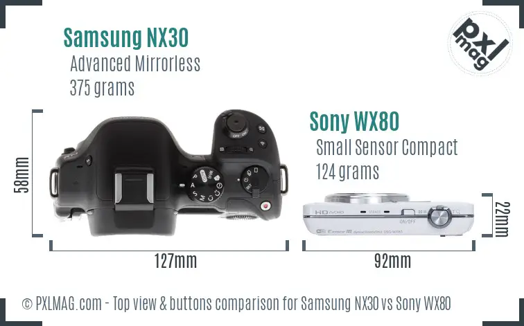 Samsung NX30 vs Sony WX80 top view buttons comparison