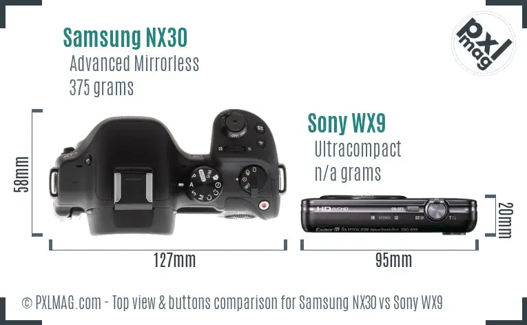 Samsung NX30 vs Sony WX9 top view buttons comparison