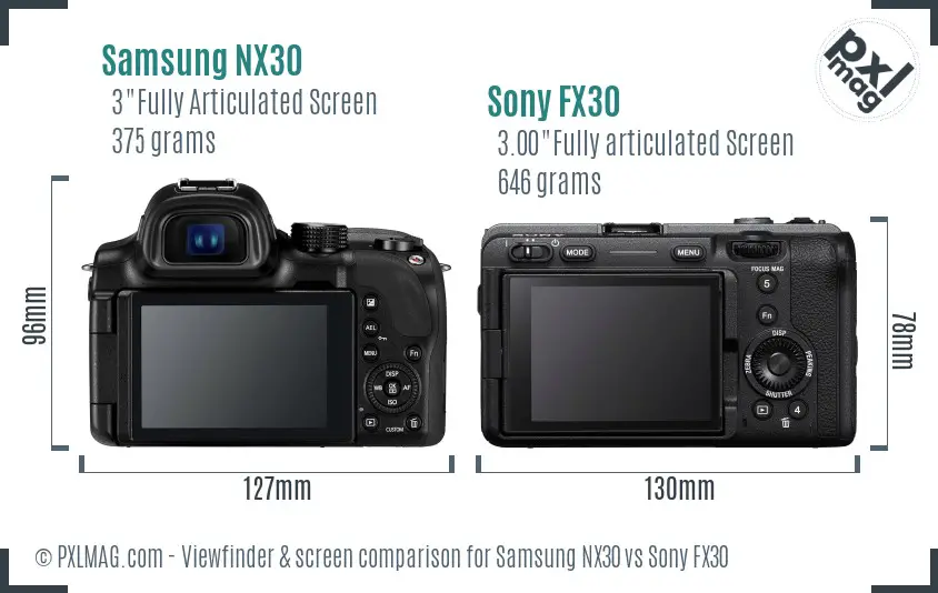 Samsung NX30 vs Sony FX30 Screen and Viewfinder comparison