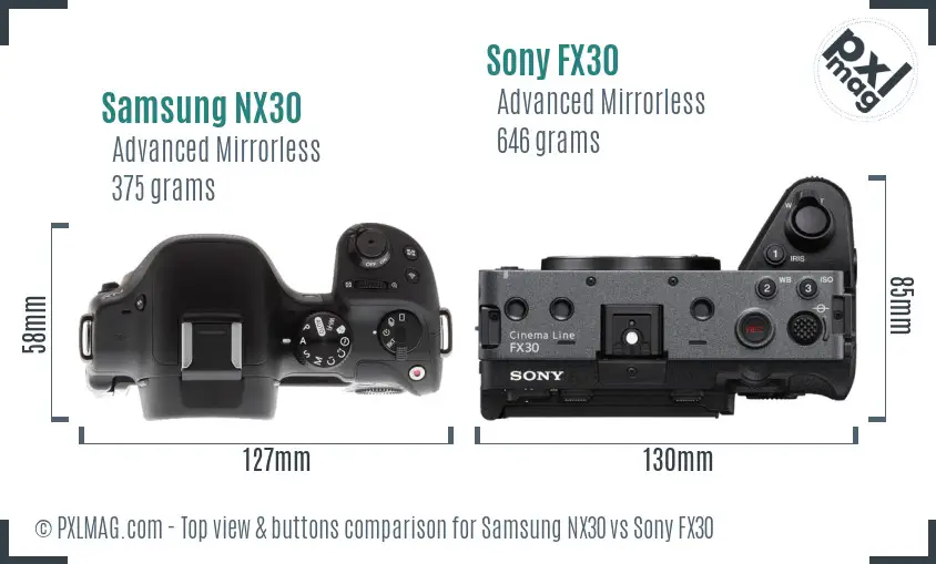 Samsung NX30 vs Sony FX30 top view buttons comparison