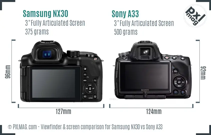 Samsung NX30 vs Sony A33 Screen and Viewfinder comparison