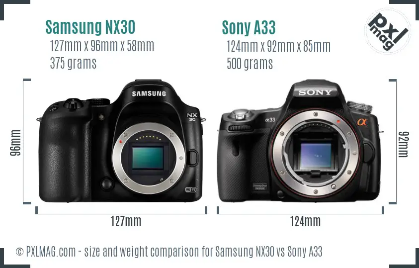 Samsung NX30 vs Sony A33 size comparison