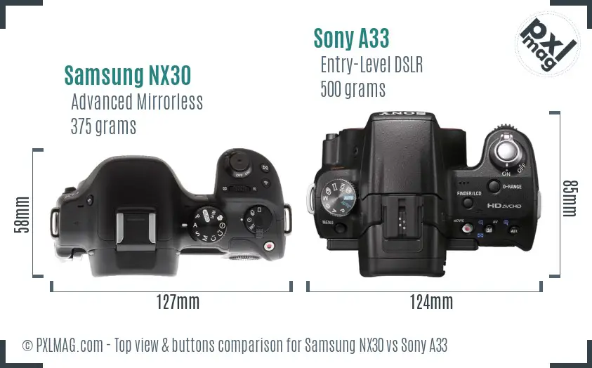 Samsung NX30 vs Sony A33 top view buttons comparison