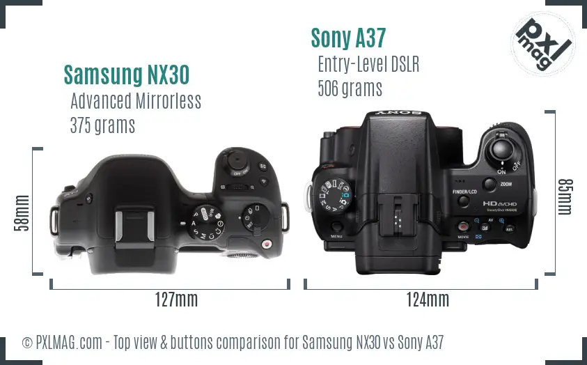 Samsung NX30 vs Sony A37 top view buttons comparison