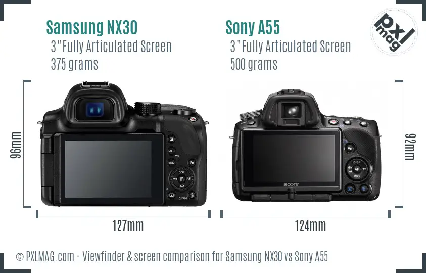 Samsung NX30 vs Sony A55 Screen and Viewfinder comparison