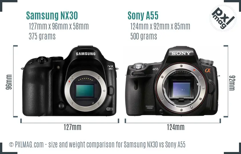 Samsung NX30 vs Sony A55 size comparison