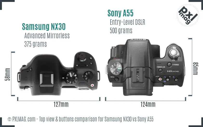 Samsung NX30 vs Sony A55 top view buttons comparison