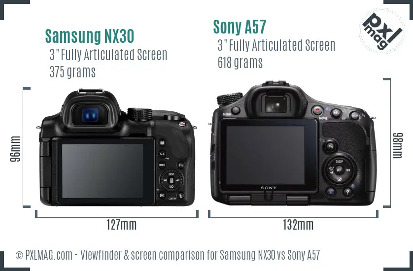 Samsung NX30 vs Sony A57 Screen and Viewfinder comparison