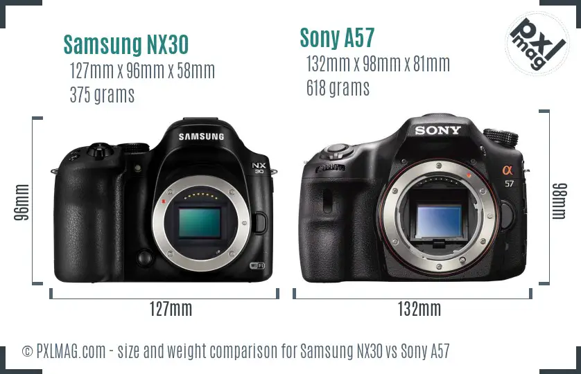 Samsung NX30 vs Sony A57 size comparison