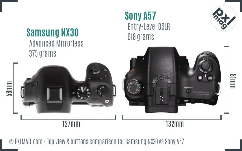 Samsung NX30 vs Sony A57 top view buttons comparison