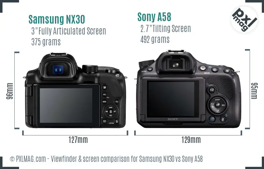 Samsung NX30 vs Sony A58 Screen and Viewfinder comparison