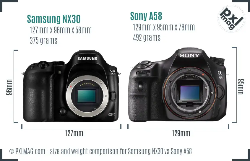 Samsung NX30 vs Sony A58 size comparison