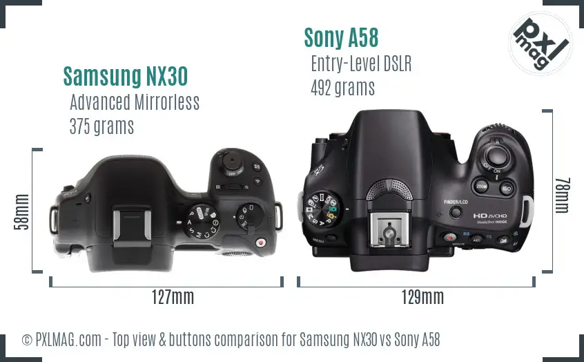 Samsung NX30 vs Sony A58 top view buttons comparison