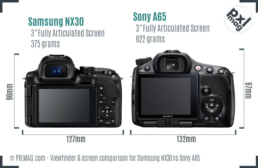 Samsung NX30 vs Sony A65 Screen and Viewfinder comparison