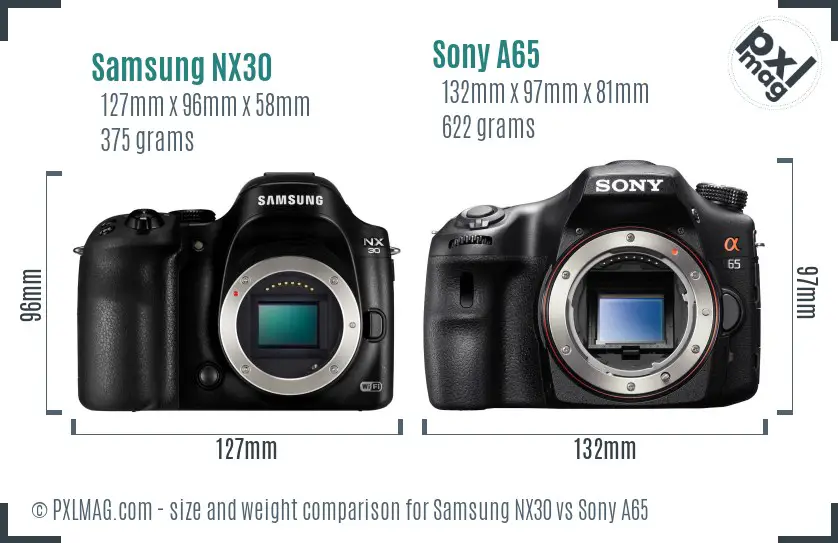Samsung NX30 vs Sony A65 size comparison