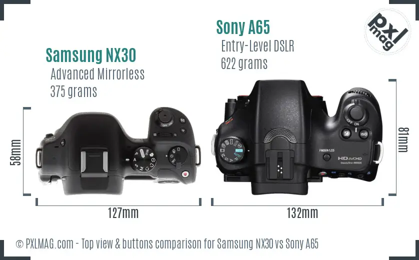 Samsung NX30 vs Sony A65 top view buttons comparison
