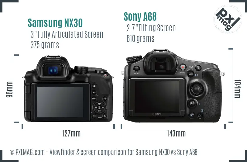 Samsung NX30 vs Sony A68 Screen and Viewfinder comparison
