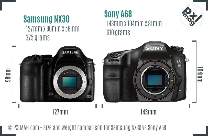 Samsung NX30 vs Sony A68 size comparison