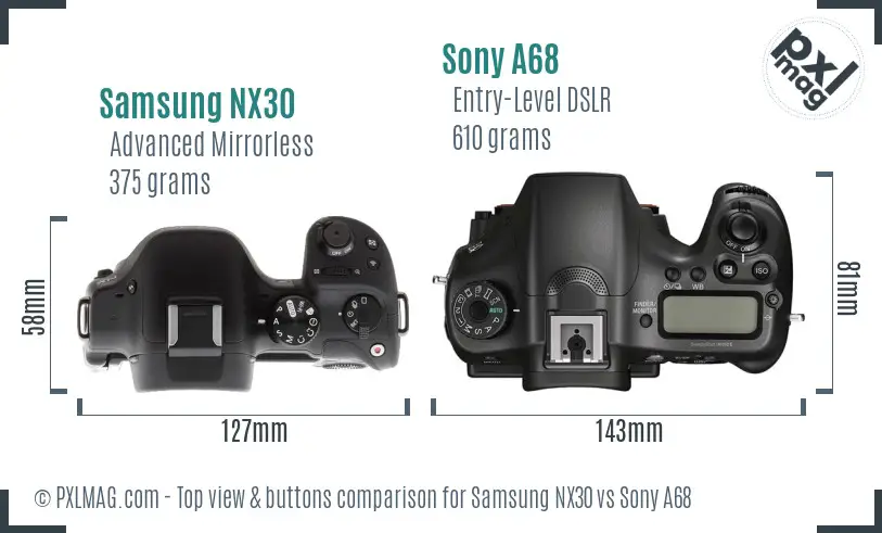 Samsung NX30 vs Sony A68 top view buttons comparison