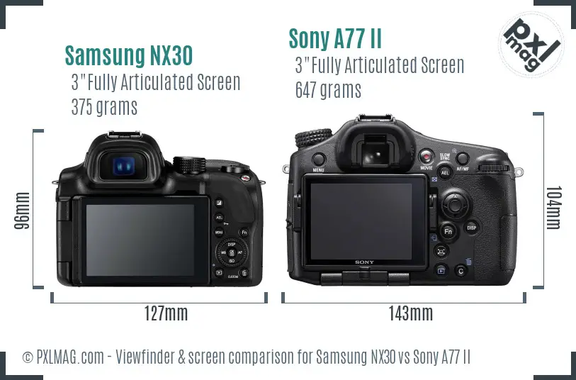 Samsung NX30 vs Sony A77 II Screen and Viewfinder comparison