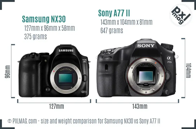 Samsung NX30 vs Sony A77 II size comparison