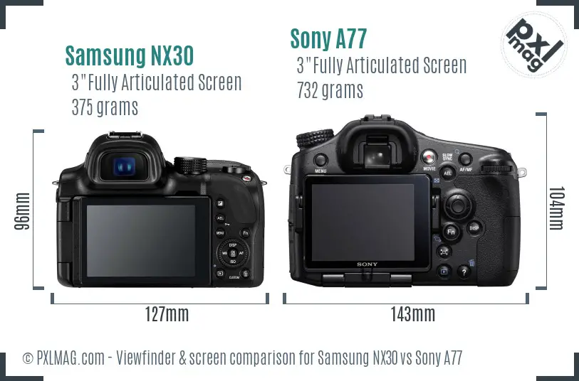 Samsung NX30 vs Sony A77 Screen and Viewfinder comparison