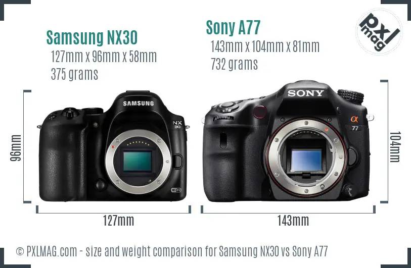 Samsung NX30 vs Sony A77 size comparison