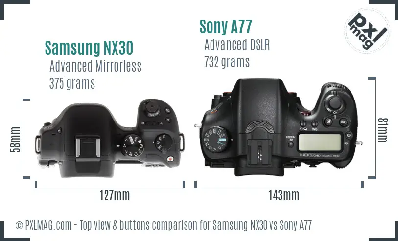 Samsung NX30 vs Sony A77 top view buttons comparison