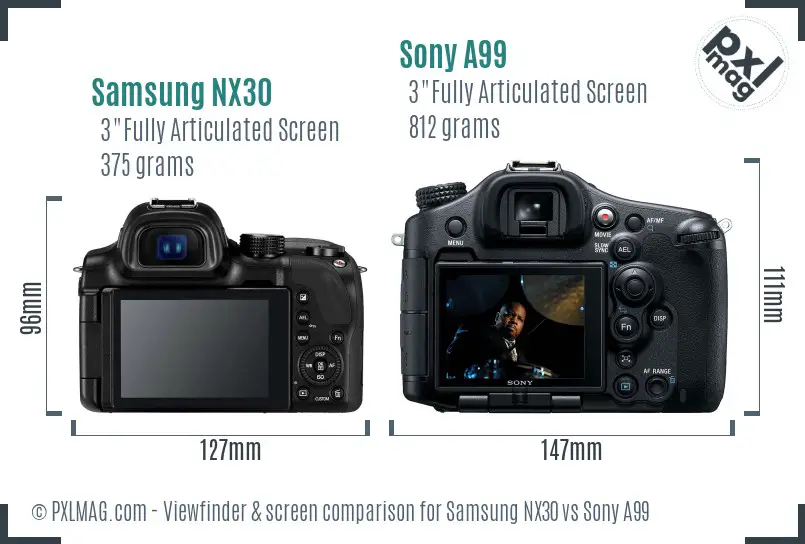 Samsung NX30 vs Sony A99 Screen and Viewfinder comparison