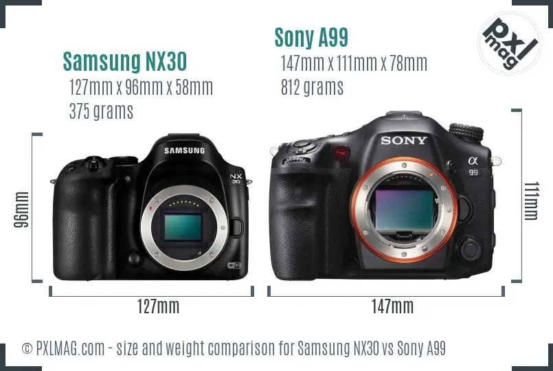 Samsung NX30 vs Sony A99 size comparison