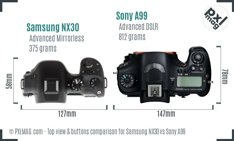 Samsung NX30 vs Sony A99 top view buttons comparison