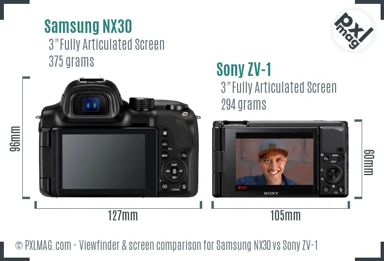 Samsung NX30 vs Sony ZV-1 Screen and Viewfinder comparison