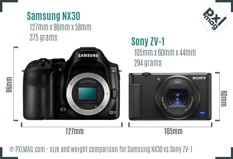 Samsung NX30 vs Sony ZV-1 size comparison