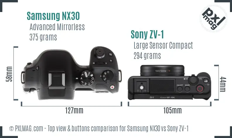 Samsung NX30 vs Sony ZV-1 top view buttons comparison