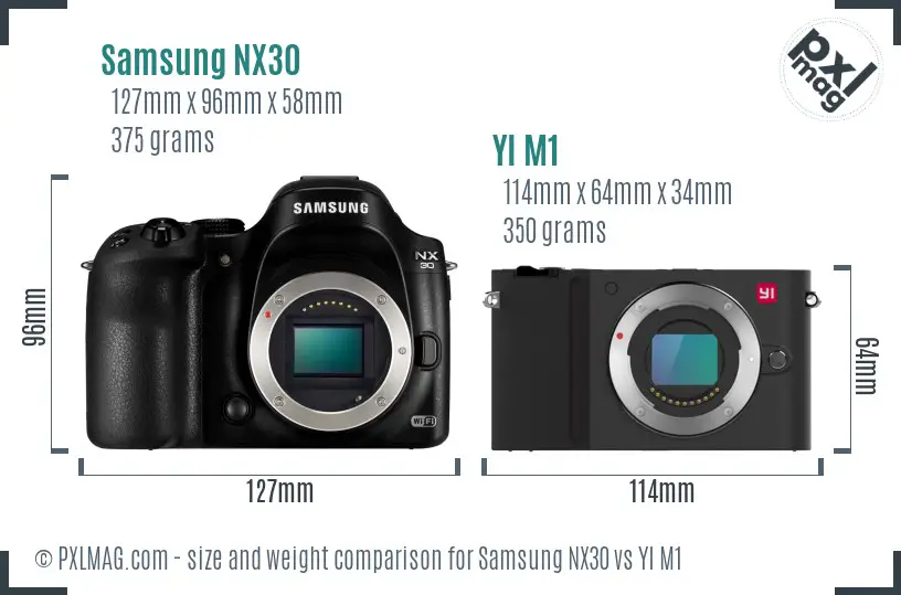 Samsung NX30 vs YI M1 size comparison