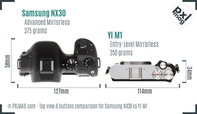 Samsung NX30 vs YI M1 top view buttons comparison