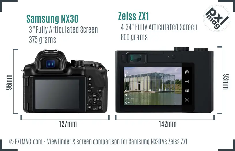 Samsung NX30 vs Zeiss ZX1 Screen and Viewfinder comparison