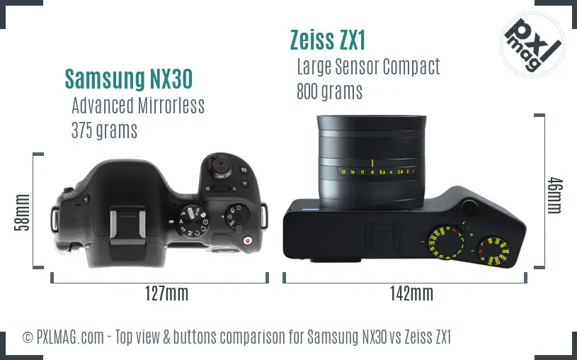 Samsung NX30 vs Zeiss ZX1 top view buttons comparison