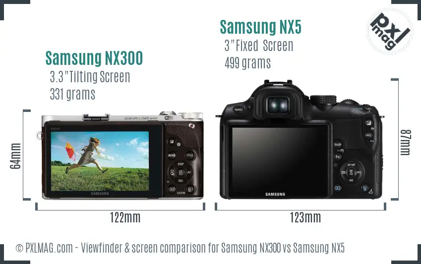 Samsung NX300 vs Samsung NX5 Screen and Viewfinder comparison