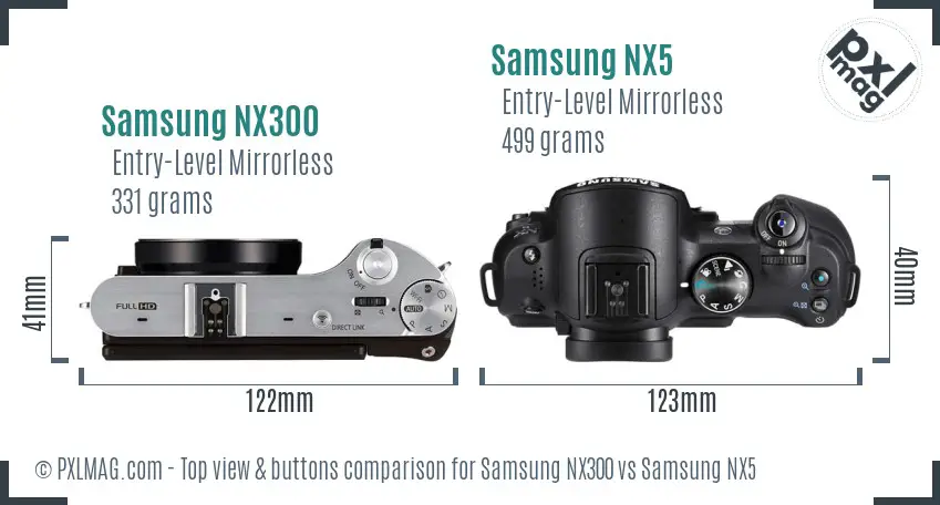 Samsung NX300 vs Samsung NX5 top view buttons comparison