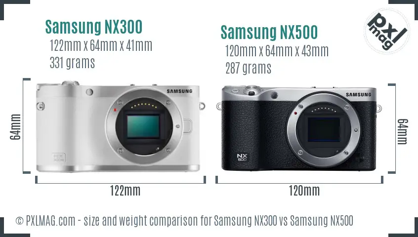 Samsung NX300 vs Samsung NX500 size comparison