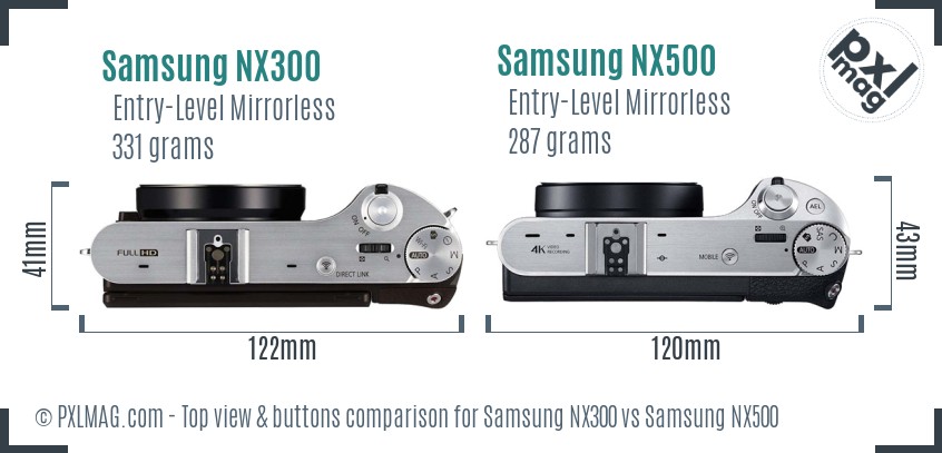 Samsung NX300 vs Samsung NX500 top view buttons comparison