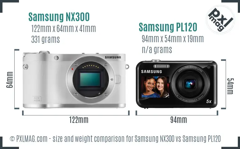 Samsung NX300 vs Samsung PL120 size comparison