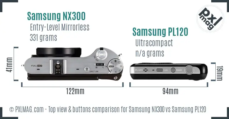 Samsung NX300 vs Samsung PL120 top view buttons comparison