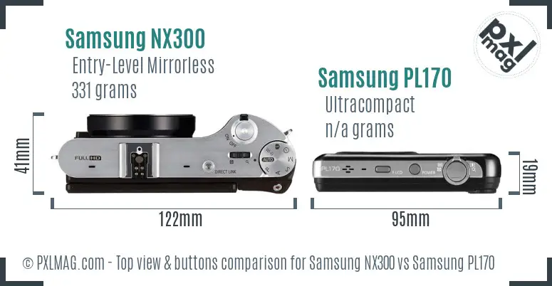 Samsung NX300 vs Samsung PL170 top view buttons comparison Samsung NX300 vs Samsung PL170 top view buttons comparison